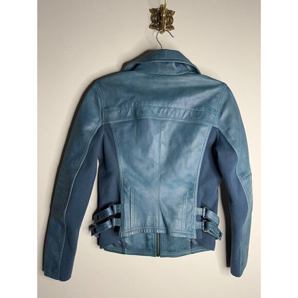 Free People Cora Leather Moto Jacket Size XS Blue NWT $498 - Picture 3 of 6